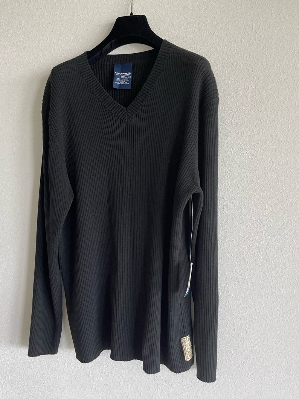 Polo Jeans Co Ralph Lauren Rib Knit Sweater  Black Size XL  V neck New